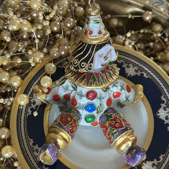 Vintage Cloisonné Clown Jester Figurine Ornament